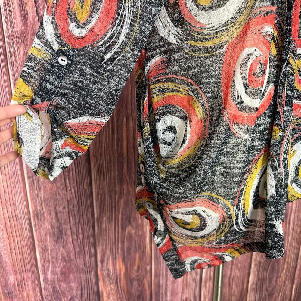 Ali Miles Womens Open Front Cardigan Sheer Swirl Pattern Art to Wear Size Medium - Picture 9 of 10